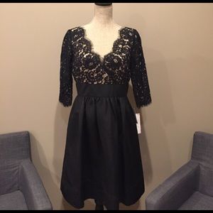 Eliza J Black Tan Lace & Faille Formal Dress